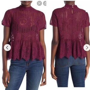 Everleigh Nordstrom Crochet Lace Peplem Hem Blouse size XL
